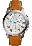 Fossil FS5060 Grant Chronograph Men's Watch – White Dial & Brown Leather Strap
