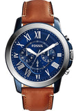 Fossil FS5151 Grant Chronograph Men's Watch – Blue Dial & Brown Leather Strap