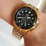Fossil FS5836 FB-01 Chronograph Men’s Watch – Black Dial with Gold Steel Strap