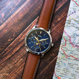 Fossil FS5903 Neutra Minimalist Moonphase Men’s Watch – Blue Dial with Brown Leather Strap