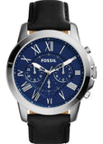 Fossil FS4990 Grant Chronograph Men's Watch – Blue Dial & Black Leather Strap