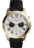 Fossil FS5272 Grant Chronograph Men's Watch – White Dial & Black Leather Strap