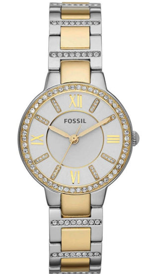 Fossil Virginia Silver Dial Two Tone Steel Strap Watch for Women - ES3503