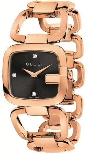 Gucci G Gucci Diamonds Black Dial Rose Gold Steel Strap Watch For Women - YA125409