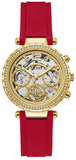 Guess GW0484L1 Solstice Diamonds Women's Watch – Gold Dial & Red Rubber Strap