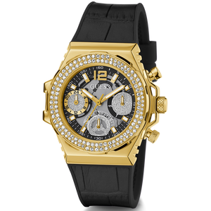 Guess Fusion Chronograph Black Dial Black Leather Strap Watch For Women - GW0553L4