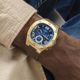 Guess Headline Chronograph Blue Dial Brown Silicone Strap Watch For Men - GW0571G5