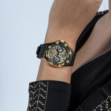 Guess GW0620L2 Asteria Multifunction Women’s Watch – Gold Dial & Black Rubber Strap