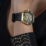 Guess GW0620L2 Asteria Multifunction Women’s Watch – Gold Dial & Black Rubber Strap