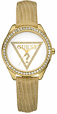 Guess W70015L1 Mini Triangle Quartz Women's Watch – White Dial & Gold Leather Strap