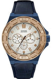 Guess W0674G7 Force Multifunction Men's Watch – White Dial & Blue Leather Strap