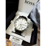 Hugo Boss Aeroliner Chronoraph White Dial Brown Leather Strap Watch For Men - HB1512447
