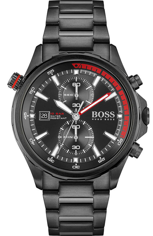 Hugo Boss Globetrotter Black Dial Black Steel Strap Watch for Men - 1513825