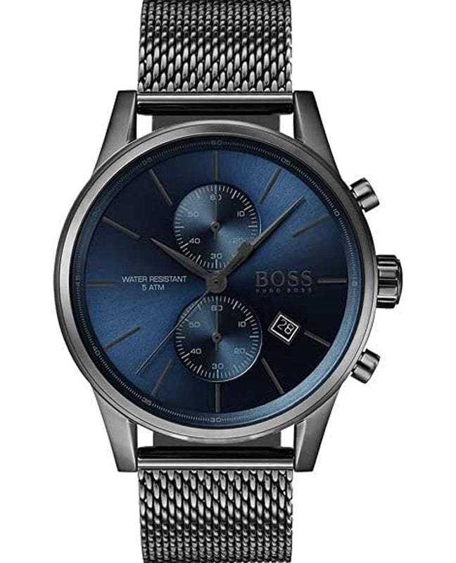 Hugo Boss Jet Blue Dial Gunmetal Mesh Bracelet Watch for Men - 1513677