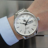 Tag Heuer Carrera Calibre 5 Automatic 41mm White Dial Silver Steel Strap Watch for Men - WAR201B.BA0723