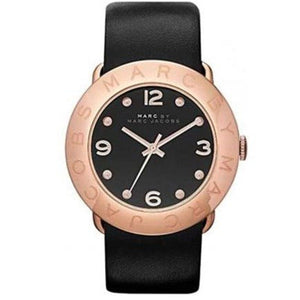 Marc Jacobs Amy Black Dial Black Leather Strap Watch for Women - MBM1225
