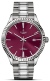 Tudor M12710-0015 Style Automatic Men's Watch – Burgundy Red Dial & Silver Steel Strap