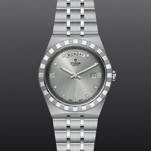 Tudor Royal Day Date Diamonds Automatic Silver Dial Silver Steel Strap Watch for Men - M28600-0002