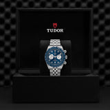 Tudor Black Bay Chrono Blue Dial Silver Steel Strap Watch for Men - M79360B-0002