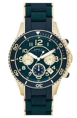 Marc Jacobs Rock Chronograph Green Dial Green Silicone Strap Watch for Women - MBM2597
