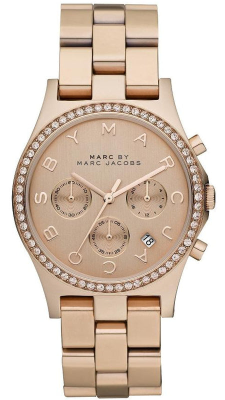 Marc Jacobs Henry Chronograph Rose Gold Dial Rose Gold Steel Strap Watch for Women - MBM3118