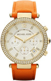 Michael Kors MK2279 Parker Quartz Women's Watch – Champagne Dial & Orange Leather Strap