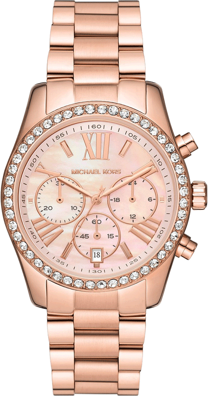 Michael Kors Lexington Chronograph Rose Gold Dial Rose Gold Steel Strap Watch for Women - MK7242