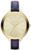 Michael Kors MK2285 Runway Quartz Women's Watch – Gold Dial & Blue Leather Strap