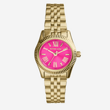 Michael Kors Lexington Quartz Pink Dial Gold Steel Strap Watch For Women - MK3270