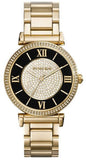 Michael Kors MK3338 Catlin Quartz Women's Watch – Black Dial & Gold Steel Strap