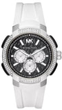 Michael Kors MK6947 Sidney Multifunction Analog Women's Watch – Black Dial & White Silicone Strap