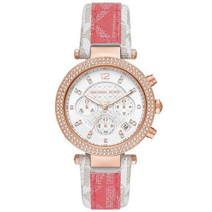 Michael Kors Parker Chronograph White Dial Two Tone Leather Strap Watch For Women - MK6951