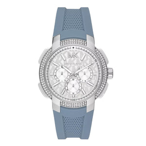 Michael Kors Sidney Multifunction Crystals Silver Dial Blue Rubber Strap Watch for Women - MK7220