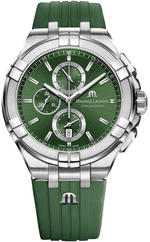 Maurice Lacroix Aikon Chronograph Green Dial Green Rubber Strap Watch for Men - AI1018-SS000-630-5