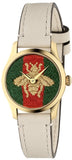 Gucci YA1265009 G-Timeless Quartz Women's Watch – Red & Green Dial & Beige Leather Strap
