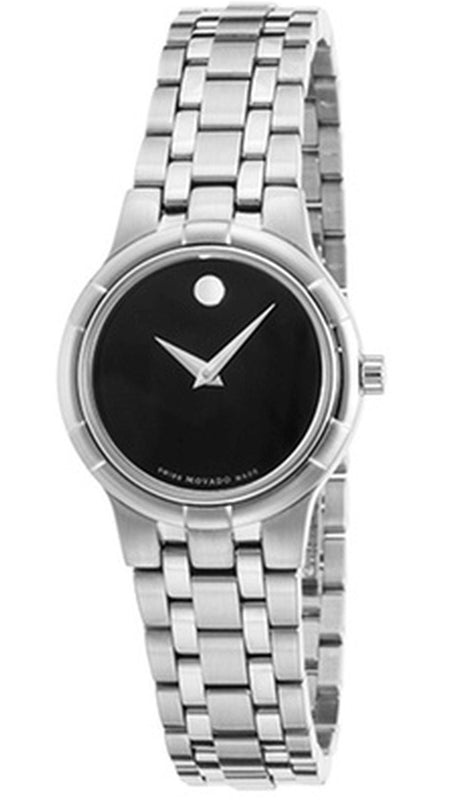 Movado Veturi Quartz Black Dial Silver Steel Strap Watch for Women - 0606338