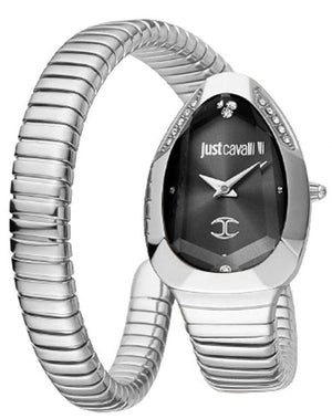 Just Cavalli Serpente Metallica Black Dial Silver Steel Strap Watch for Women - JC1L208M0025