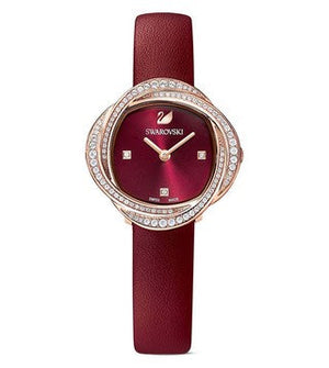 Swarovski Crystal Flower Red Dial Red Leather Strap Watch for Women - 5552780