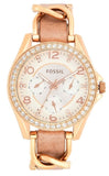 Fossil ES3466 Riley Women's Watch – White Dial & Sand Leather Strap