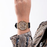 Guess Princess Crystals Gold Dial Black Silicone Strap Watch For Women - GW0439L2