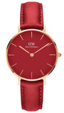Daniel Wellington DW00100404 Petite Suffolk Women's Watch – Red Dial & Red Leather Strap