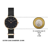 Daniel Wellington DW00100247 Petite Cornwall Women's Watch – Black Dial & Black Nylon Strap
