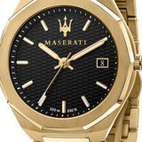 Maserati Stile Black Dial Gold Steel Strap Watch For Men - R8853142004