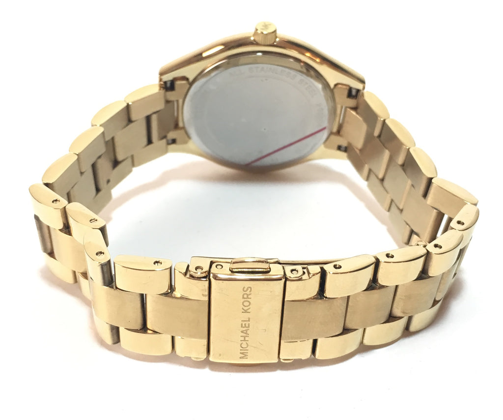 Michael Kors Mini Runway Slim Gold Dial Gold Steel Strap Watch for Women - MK3512