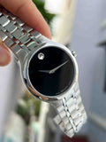 Movado 0606337 Classic Quartz Men's Watch – Black Dial & Silver Steel Strap