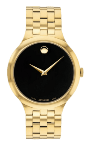 Movado Veturi Quartz Black Dial Gold Steel Strap Watch for Men - 0606934
