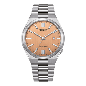 Citizen Tsuyosa Automatic Salmon Orange Dial Silver Steel Strap Watch For Men - NJ0159-86Z