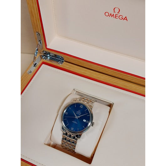 Omega De Ville Prestige Co-Axial Orbis Blue Dial Silver Steel Strap Watch for Men - 424.10.40.20.03.001
