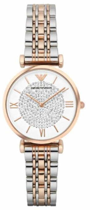 🎁 Emporio Armani AR1926 Gianni T-Bar Women's Watch – White Dial & Two-Tone Steel Strap (100% off)