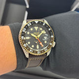 Seiko 5 Sports SSK036K1 SKX GMT Automatic Men's Watch – Mocha Black Dial & Brown Leather Strap